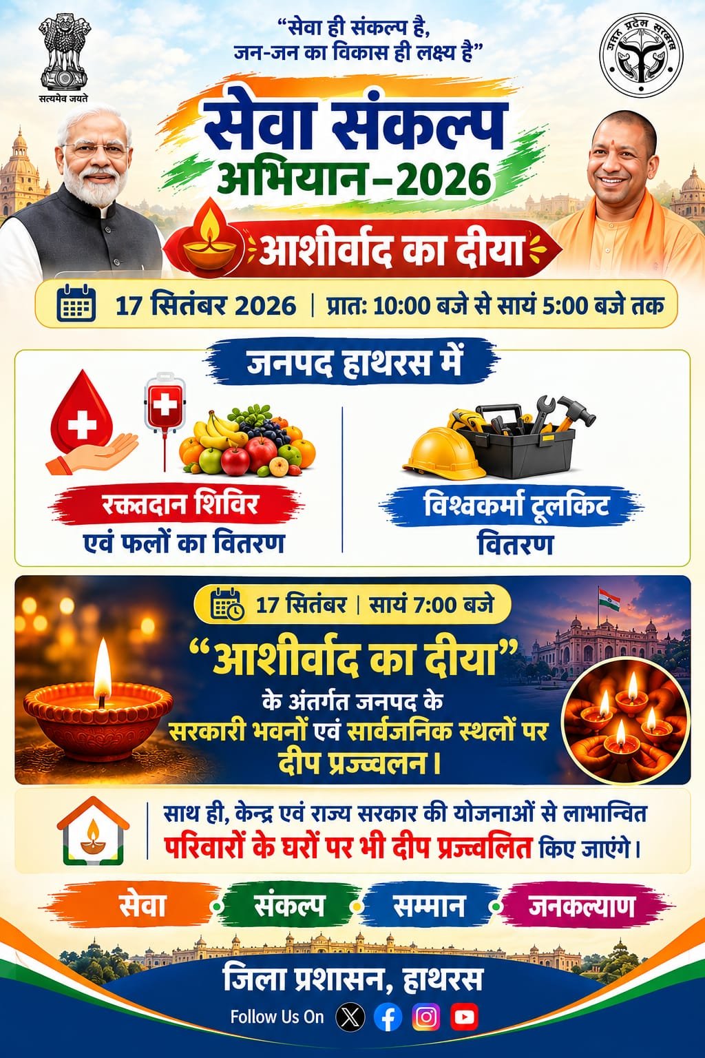 17 सितंबर को जनपद में होंगे सेवा संकल्प अभियान के विभिन्न कार्यक्रम , ‘सेवा दिवस-आशीर्वाद का दीया’ थीम पर जनपद से ग्राम पंचायत स्तर तक होंगे आयोजन